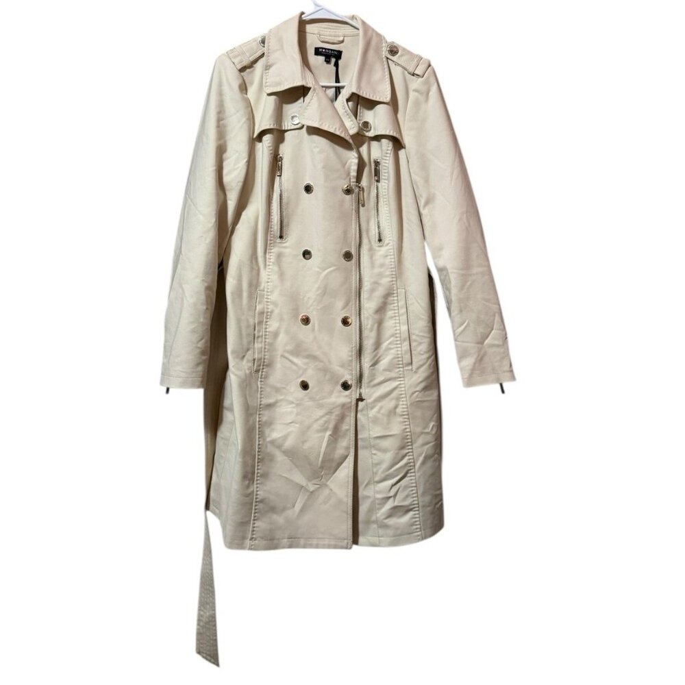 Morgan de Toi Women Size 44 Long Trench‎ Coat Zipper Buttons Luxury Professional